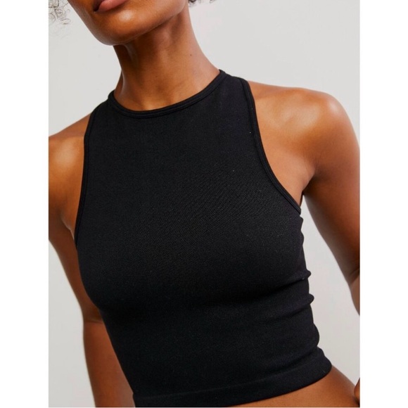 NWT Free People Black Hayley Ribbed Crop Tank Top - Picture 4 of 5